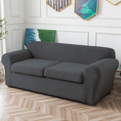 Waterproof leaf textured jacquard stretch sofa cover with cushion cover - soft
