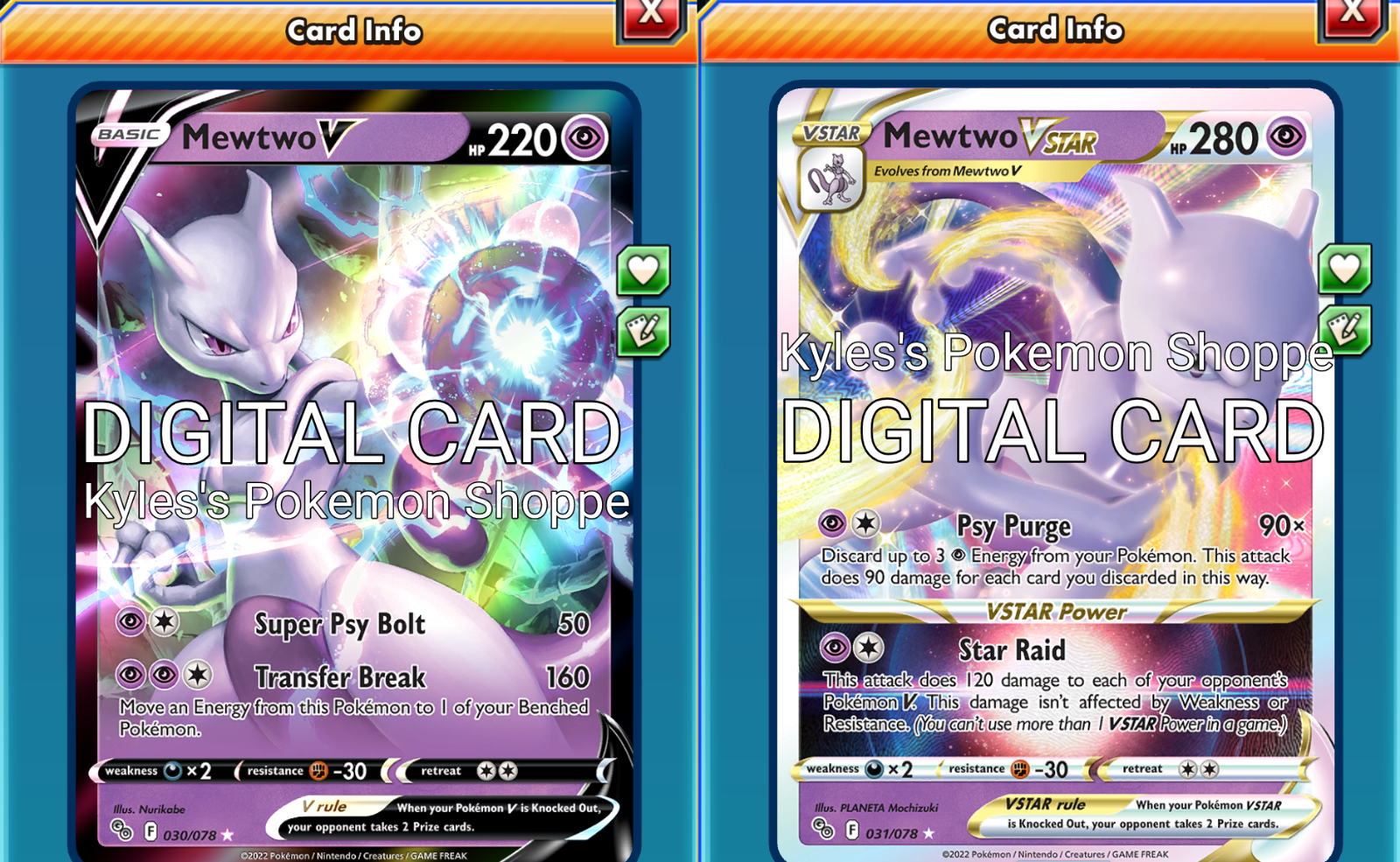 Mewtwo VSTAR & V Pokemon TCG Online PTCGO 030-031 DIGITAL CARD BNDLE | eBay