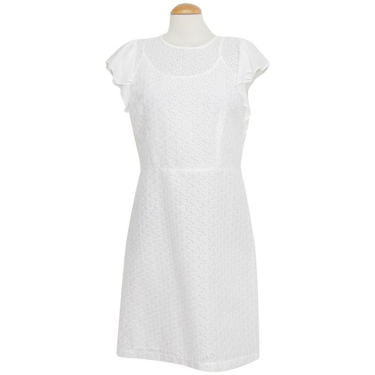 MICHAEL KORS White Floral Embroidered Ruffle Sleeve A-line Dress