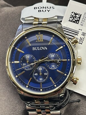 $395 Classic Bulova Chronograph Two Tone Stainless Steel Bracelet Watch  98a274