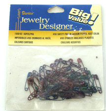 DARICE JEWELRY DESIGNER SAFETY PINS 00 Vacuum Pkated Asst Colors 1968-93 60pcs