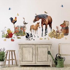 wondever Farm Animals Horse Wall Stickers Farmhouse Cow Roosters Peel and Sti...