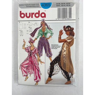 4365 Burda Sewing Pattern Halloween Cosplay Costumes Jeannie Harem Sizes 8 to 18