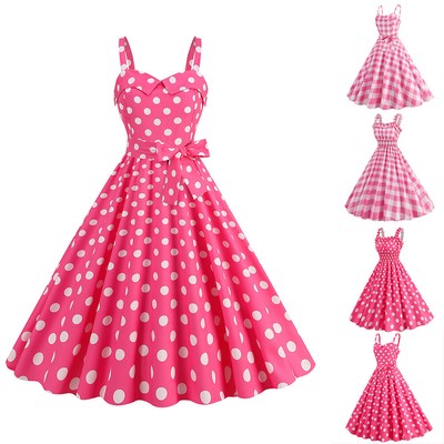 Womens Sleeveless Print Polka Dot Dress Bandeau Strappy Sleeve Party Ruffle Gown