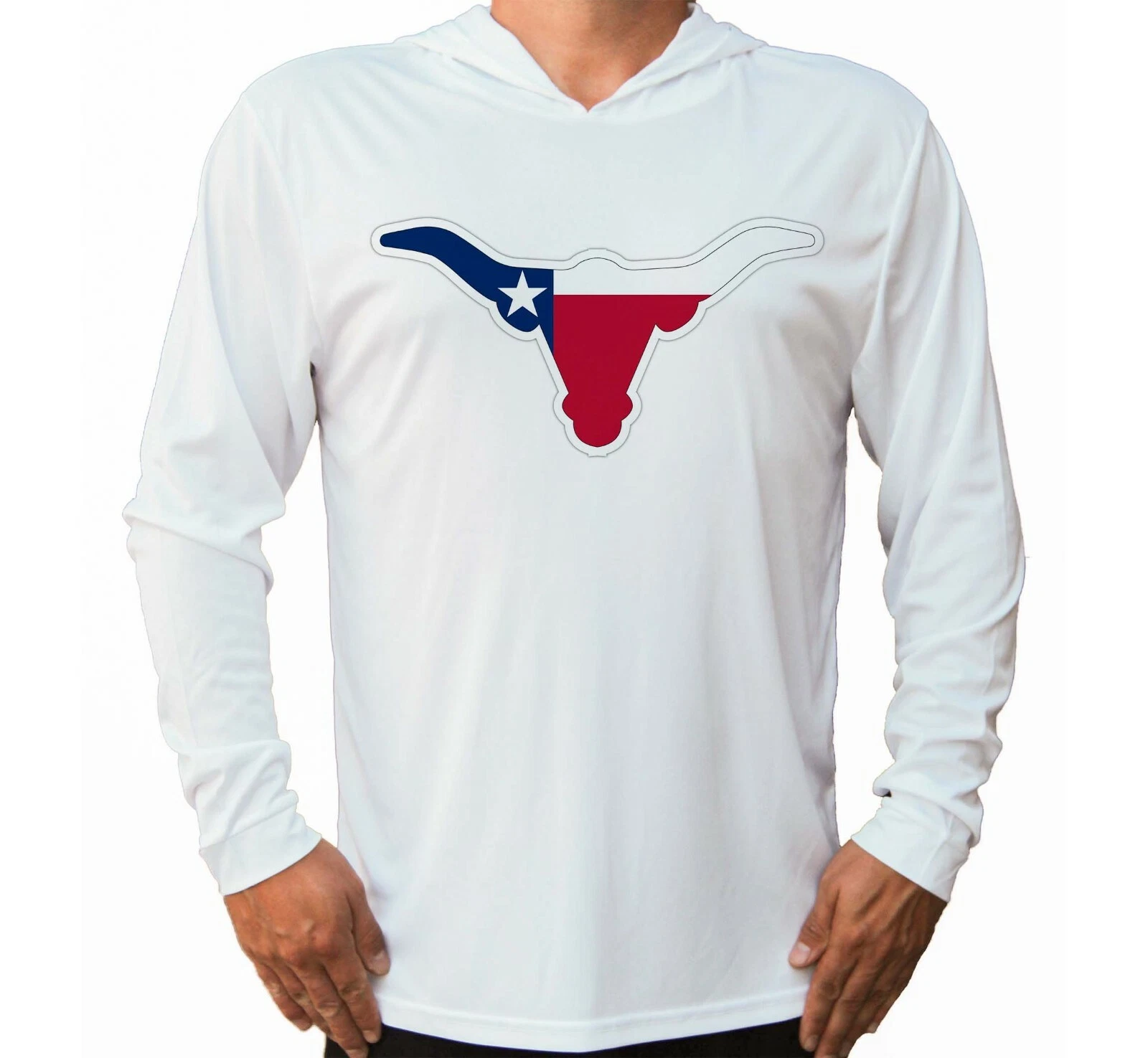 Longhorn Texas State Flag Boat UV Protected UPF 50 Long Sleeve T-Shirt Hood