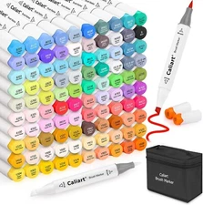 Caliart 101 Colors Brush & Chisel Alcohol Markers for Adult Coloring Book
