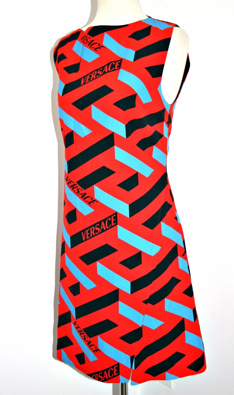 Mini abito VERSACE La Greca 3D labirinto logo stampa monogramma taglia US M IT 46 $1795