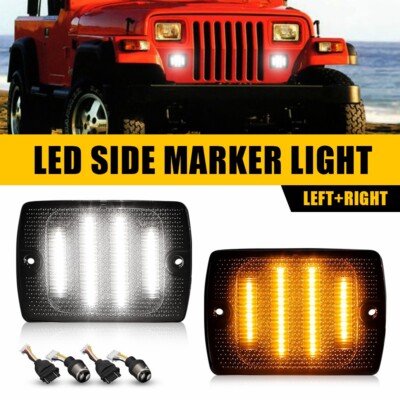 For Jeep 1987-1995 Wrangler YJ 2PCS Smoked Switchback LED DRL Turn Signal Lights