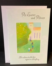 VTG Hallmark Mahogany Easter Card Religious People Walking to Church