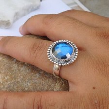 Natural Blue flashy Labradorite Ring 925 Sterling Silver Labradorite 8.5-LB008