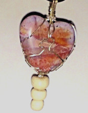 new JEWELRY Natural stone heart Hand Polished Pendant sterling SF Wire Wrap