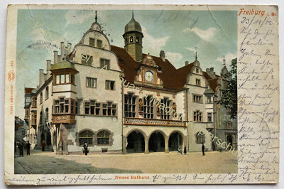 Postcard Freiburg Breisgau New Town Hall 1902