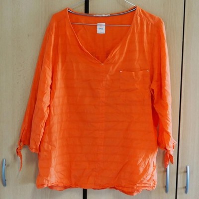 Cecil Bluse Orange Gr. XL Damen Baumwolle 3/4 Arm Tunika Shirt Vintage Freizeit