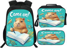 Funny Capybara Backpack School Bag 3PCS Backpack 16 Inch with Lunch Bag Set Ligh