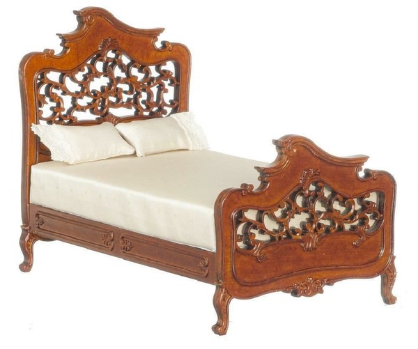 Puppenhaus Viktorianisches Art Nouveau Doppelbett JBM Walnuss SchlafzimmermöBel-image