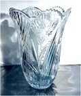 24% Lead Crystal Large Bouquet Etched Flowers 10 inch Vase