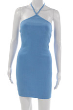 Zara Womens Mini Halter Sleeveless Cotton Dress Blue Size S