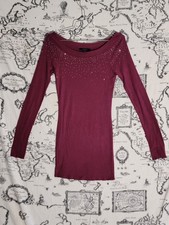Express Women’s Rhinestone Embellished Long Sleeve Mini Dress Pink Stretch S