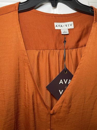 Ava & Viv Woman’s Plus Size 1X Damen Rost Bluse Langarm Seidig Neu mit Etikett V-Ausschnitt - Bild 4 von 7
