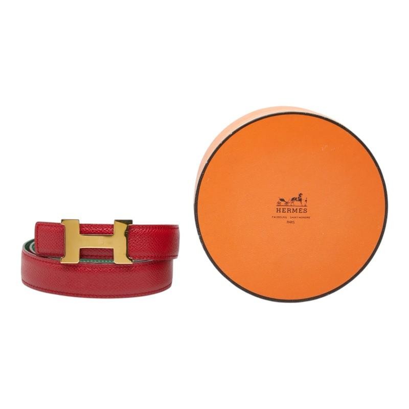 Hermes Constance H Buckle Reversible Belt Size 65 Red Green Used