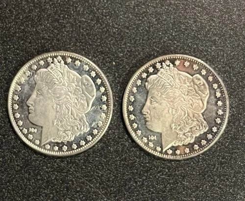 (2) Highland Mint MORGAN Tribute Silver Rounds 1 Troy oz .999  Ea.  TWO TROY OZ