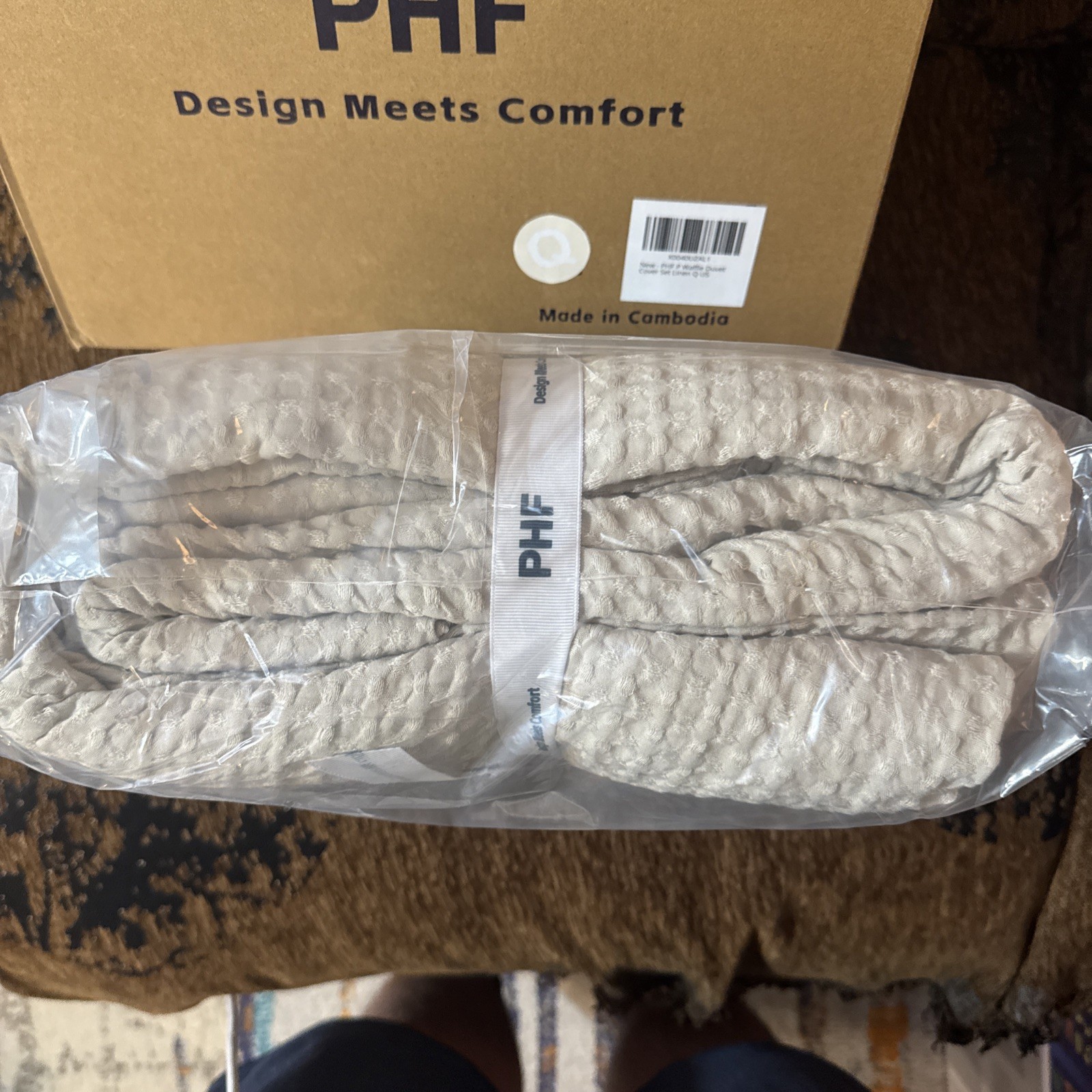 PHF Waffle Weave Duvet Cover Set Size Queen (Linen)