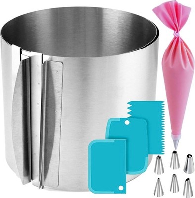 15 cm verstellbarer Tortenring 16-30 cm, 11-teiliges Dekorationsset, Schaber Set 