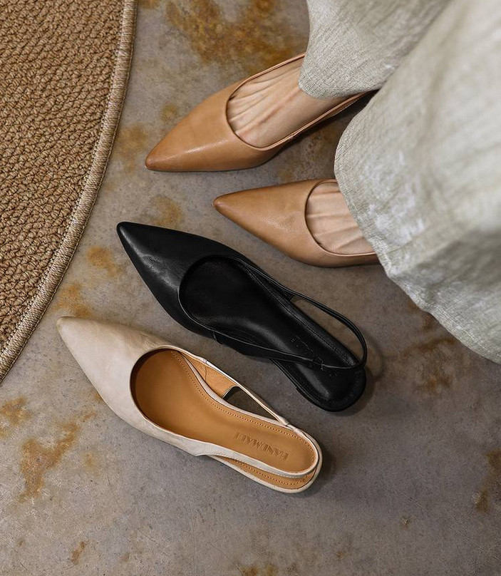 Sandalias de cuero genuino para mujer Zapatos Cubierta Puntera Zapatos concisos Negros