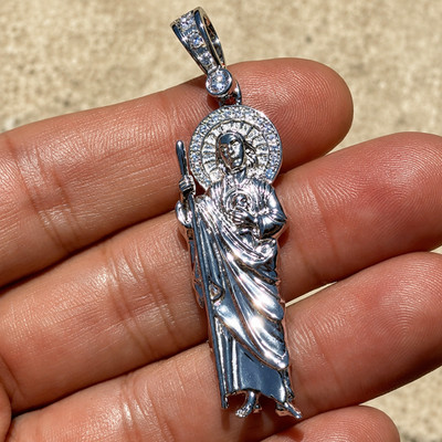 Real 925 Sterling Silver San Judas Tadeo Dije De Plata St Saint Jude CZ Pendant