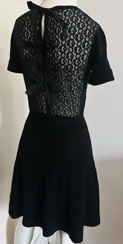Red Valentino Mesh Crochet Back Bow Dress Above Knee Black Stretch Sz Small - Image 4 of 4
