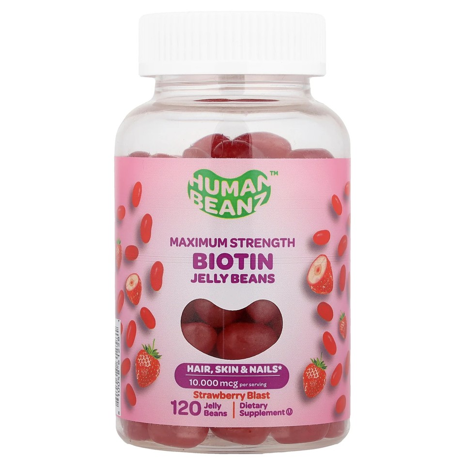 Biotin Jelly Beans, Maximum Strength, Strawberry Blast, 120 Jelly Beans (2,500
