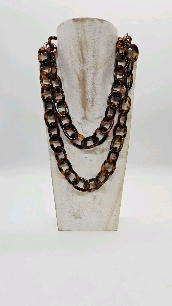 Faux TORTOISE SHELL Statement Necklace Lucite Acr… - image 4
