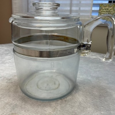 Vtg 2 Pc Pyrex 9 Cup Percolator Coffee Pot/Lid Clear Glass 7759 MCM Retro Atomic