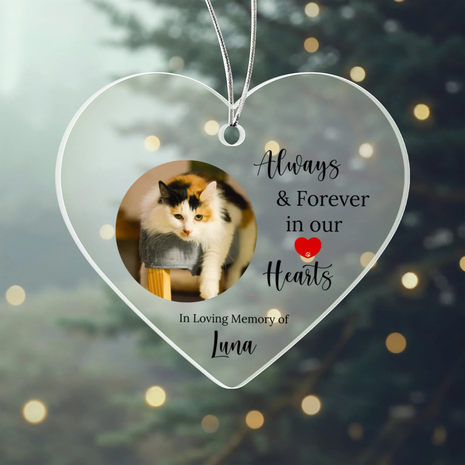 Cat or Dog Memorial Acrylic Heart Ornament. Christmas Gift