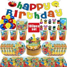 Disney Cartoon SEsame-Streets Birthday Party Set Supplies Kids Disposable Tablew