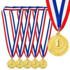 6-Pack Gold 2" Winner 1st Place Medals for All Ages, Awards with 15.5" Ribbon