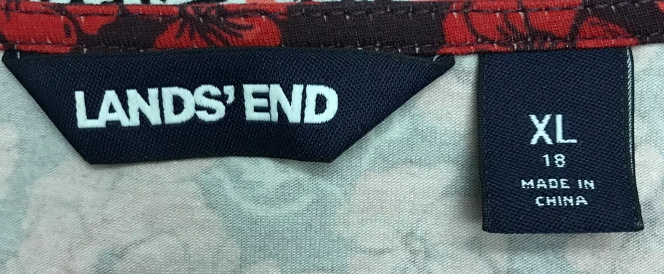 Vestido Lands' End XL 18 vermelho preto floral manga longa casual malha gola redonda fluida - Imagem 2 de 4