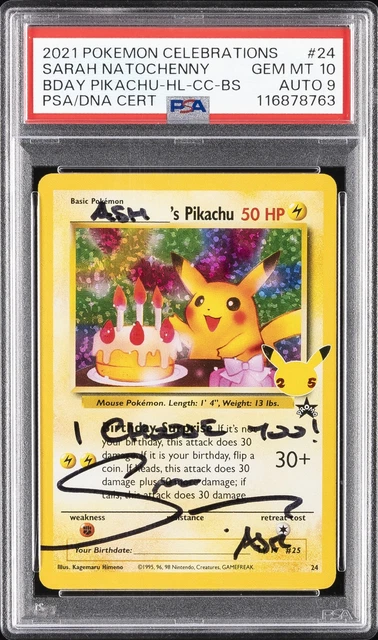 2021 POKEMON CELEBRATIONS CLASSIC COLLECTION BIRTHDAY PIKACHU-HOLO PSA 10 AUTO 9
