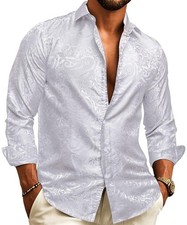 Mens Western Shirts Barry Wang Silk Paisley Long Sleeve Button Down Dress Shirt