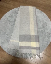 Chloe Check WoolCashmere Blend Scarf Stole Gray Beige Used