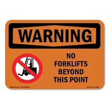 No Forklifts Beyond This Point ANSI Warning Sign Metal Plastic Decal