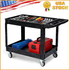 Utility Service Cart 2 Shelf 500Lbs Utility Cart On Wheels Heavy Duty Rolling