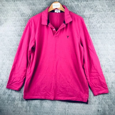 Yves Enzo Polo Homme L Rose Coton Logo Brodé Manches Longues Col Polo Coupe Slim - Photo 1/4
