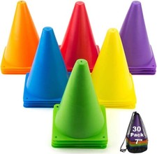30 Pack Soccer Cones, 7 Inch Colored Cones for Sports, Traffic Cones Training...