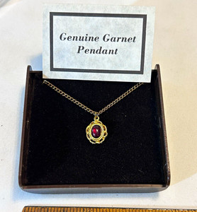 Authentic Genuine Oval Red Garnet Bezel Pendant Necklace 14k Yellow Gold Plated Cable