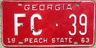 Item photo. Show Listing Details page. Listing 1963 Georgia FC License Plate Number 39 Tag