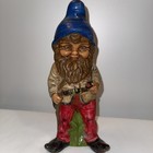 Vintage 13” Ceramic Garden Gnome 1970s Hand Painted Dwarf Elf Statue Yard Art