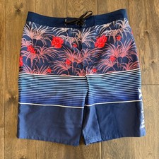 Hurley Board Shorts Kids Size 18/29 Navy Blue New Tropical Floral Striped Trunks
