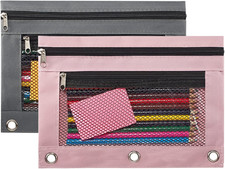 Pencil Pouch 3 Ring, Zipper Pencil Pouches Case Binder Cosmetic Bag 2 Pack