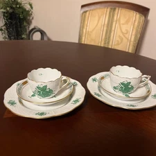 HEREND Apony Green Demitasse Cup & Saucer Plate Trio /Only USA DDP shipping